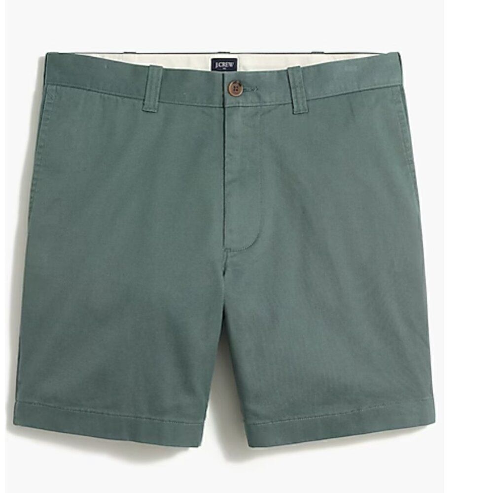 J. Crew Factory 7" flex chino shorts in Dark Eucalyptus size 36 NWOT- Flaw
